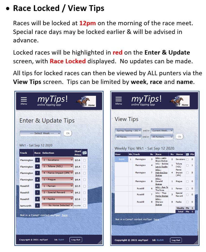 myTips Locked Race Rules